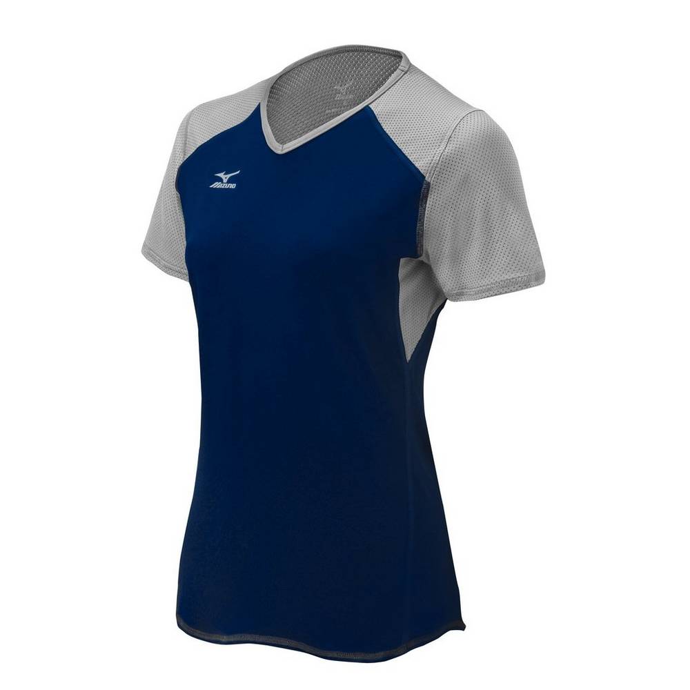 Mizuno Women's Techno VI Short Sleeve Volleyball Jersey Navy/Silver (440618-PIT)